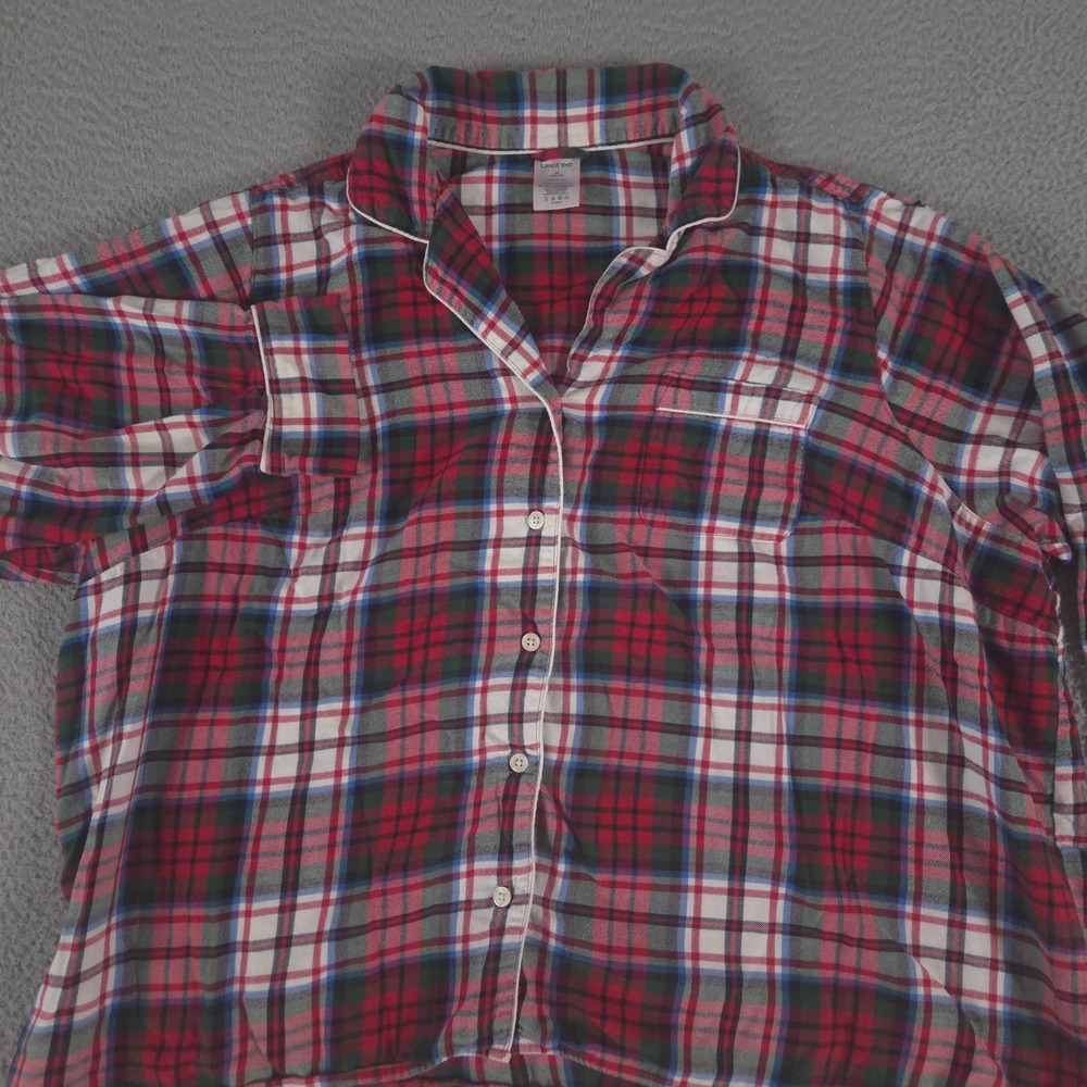 Lands'‎ End Top Womens 3X Plaid Flannel Long Sleeve Button Sleep Pajama Shirt
